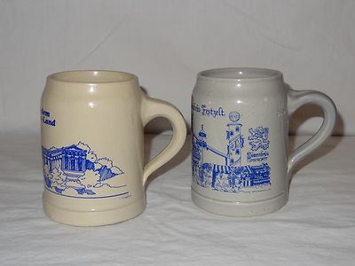 Pair of LowenBrau Munchen Heavy Stoneware German Stein 0.5 Liters Otoberfest