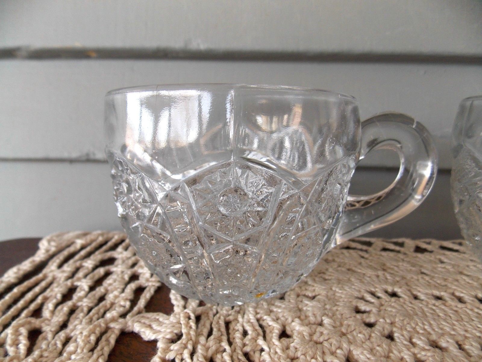 Set of 2 Vintage Clear Glass Punch Cups with Arches and Daisy Button Pattern