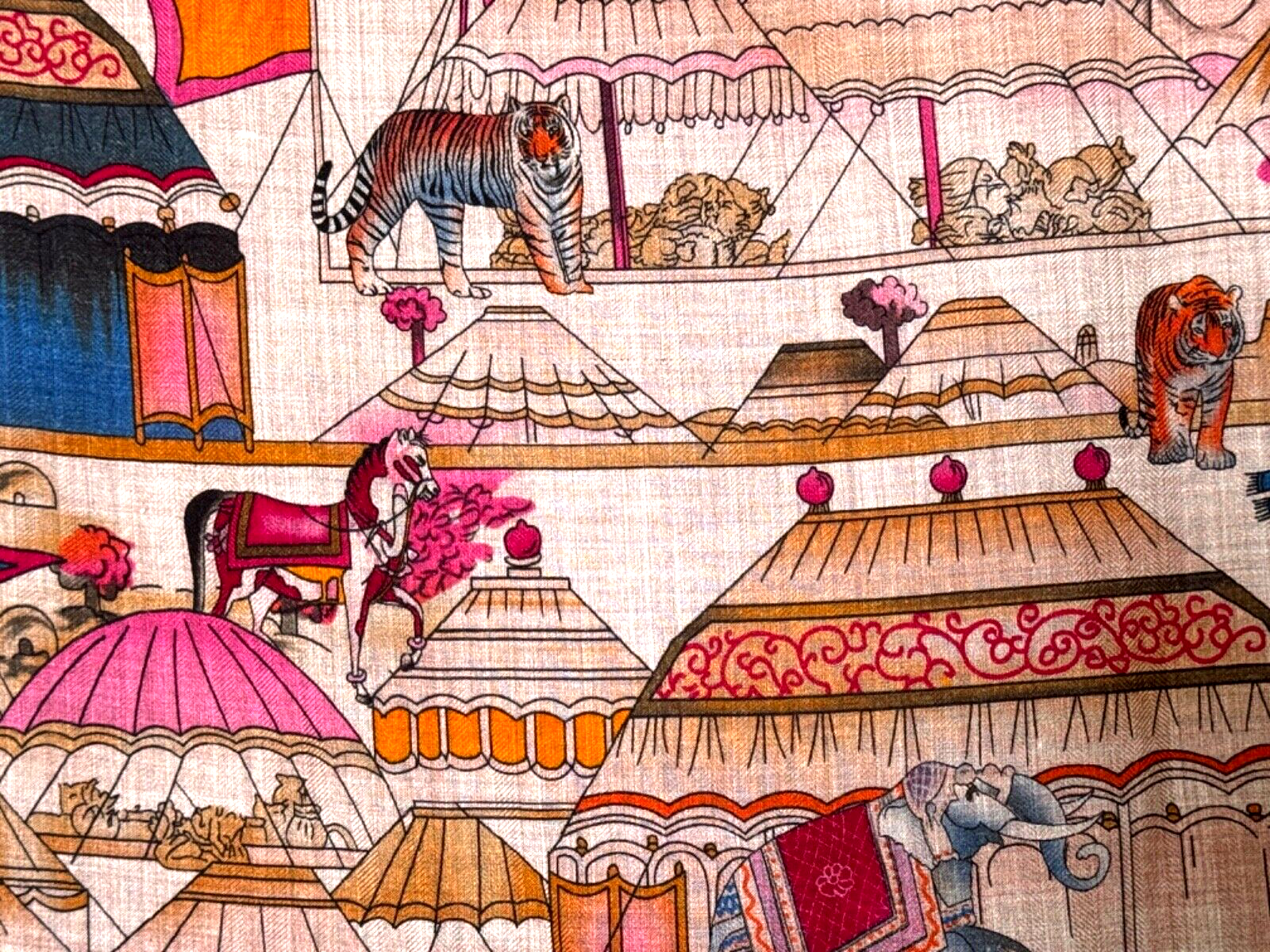 Cashmere & Silk Shawl Scarf with Circus Theme in Soft Challis A355