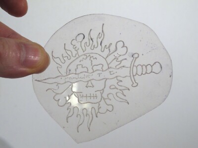 vtg 1960s 1970s Tattoo acetate stencil Fiery Dagger Skull signed SK4
