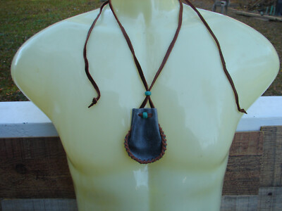 Native American Style Tribal Leather Medicine Bag, Talisman Necklace Pouch, 3''