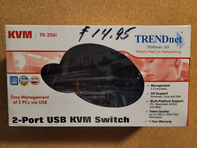 TRENDnet TK-206i 2-Port KVM Switch VGA PS/2 Keyboard And Mouse to VGA / USB