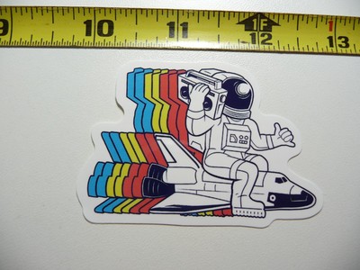 ASTRONAUT RIDING SPACE SHUTTLE BOOMBOX COLORFUL DECAL STICKER EXPLORATION OUTER