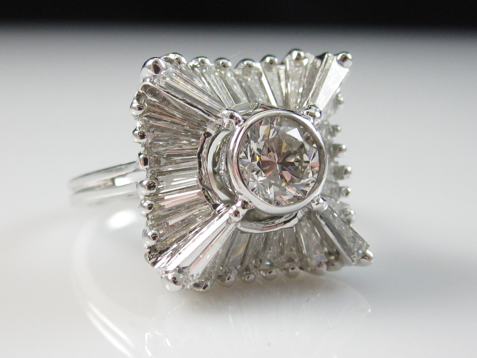 18K Diamond Ballerina Ring White Gold 2.47ctw Bezel Baguette Estate Size 5.5