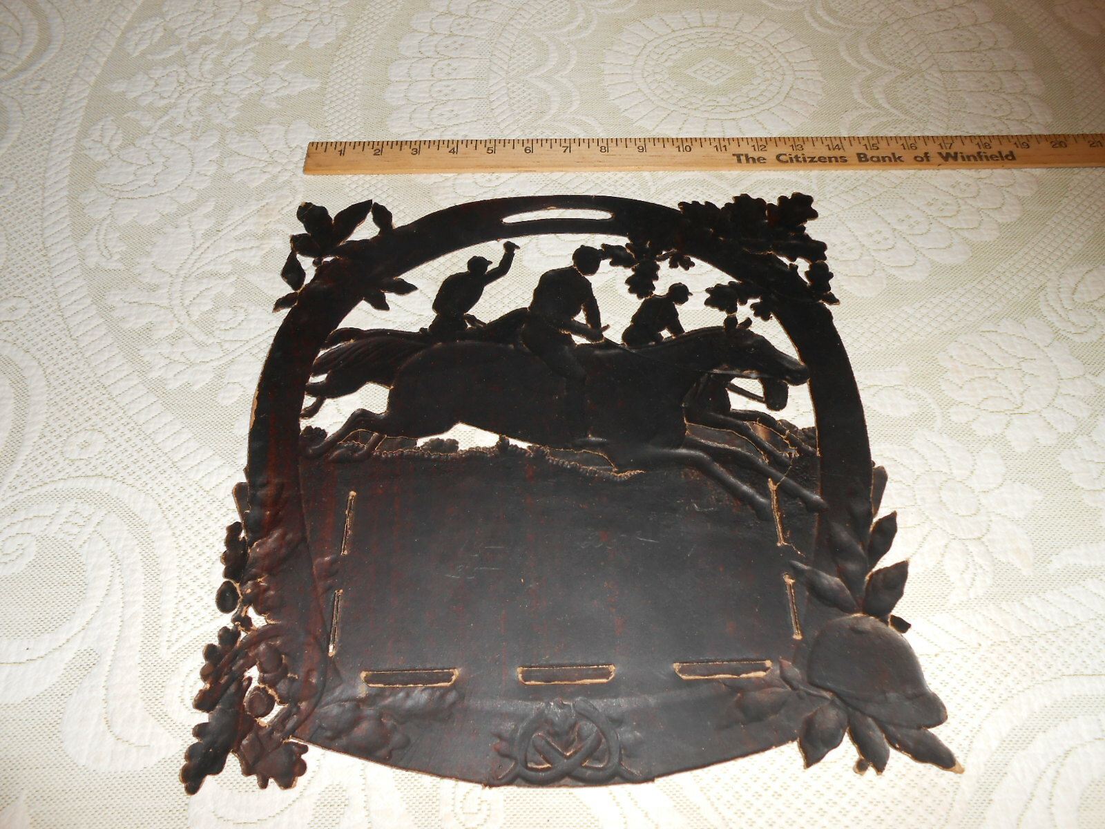 Large Antique Victorian Dimensional Fold Open Die-Cut Fox Hunt On Horseback NOS