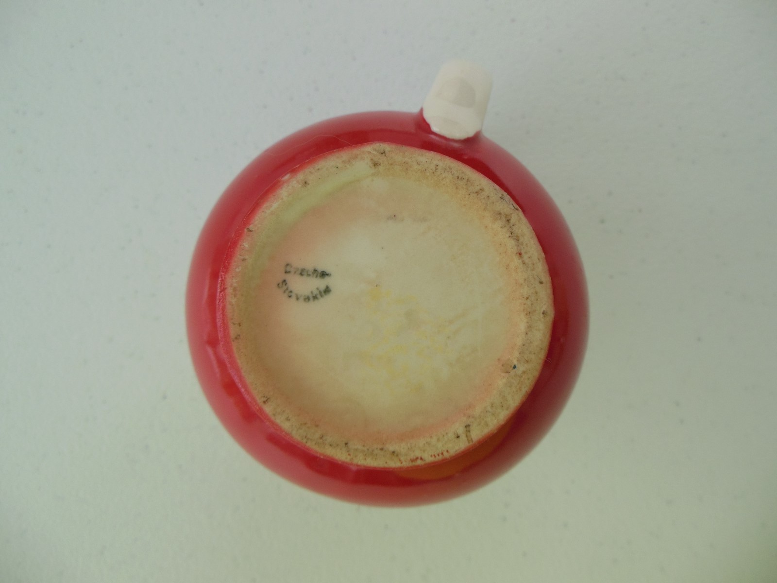 VINTAGE CZECH CZECHOSLOVAKIA REDISH ORANGE AND WHITE CREAMER PITCHER,SIGNED