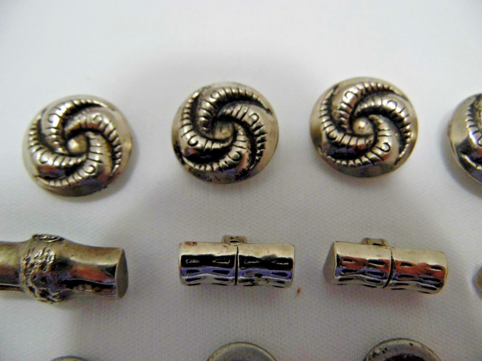 Vintage Metal Button Lot of 15 Swirl Bamboo Look Sew Thru Shank Back Silver Tone