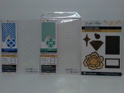 Craftwell - New -2 Universal Embossing Folders & Pocket Dies - Diamonds/Love