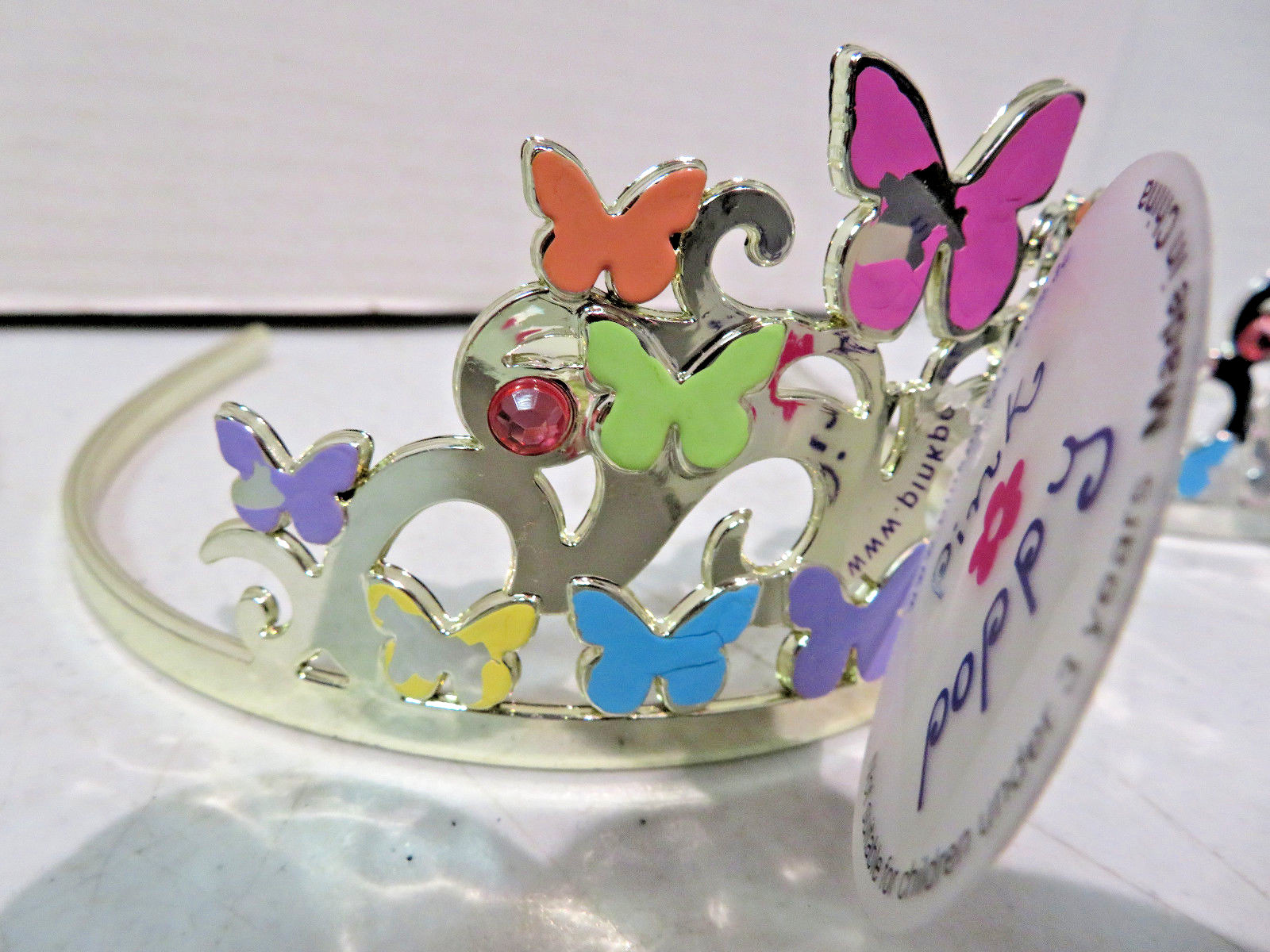 Plastic Crown Kids Set of 3 Jeweled Butterfly Tiaras with paint loss