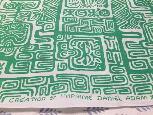 Vintage Daniel Adam 60s Mid Centuri Tahiti Tiki Green White Fabric 120 X 34