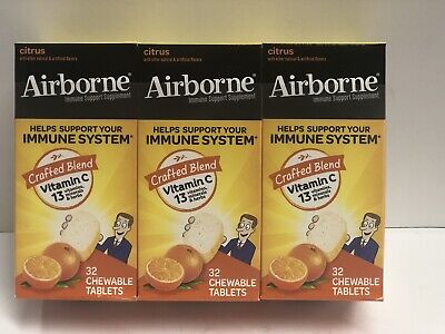 3 Pack Airborne 30 Ct Chewable Tablets each- Crafted Blend Vitamin C Exp 07/24