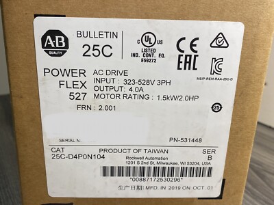 New Sealed Allen Bradley 25C-D6P0N104 /B PowerFlex 527 AC Drive 3HP 480VAC -USA