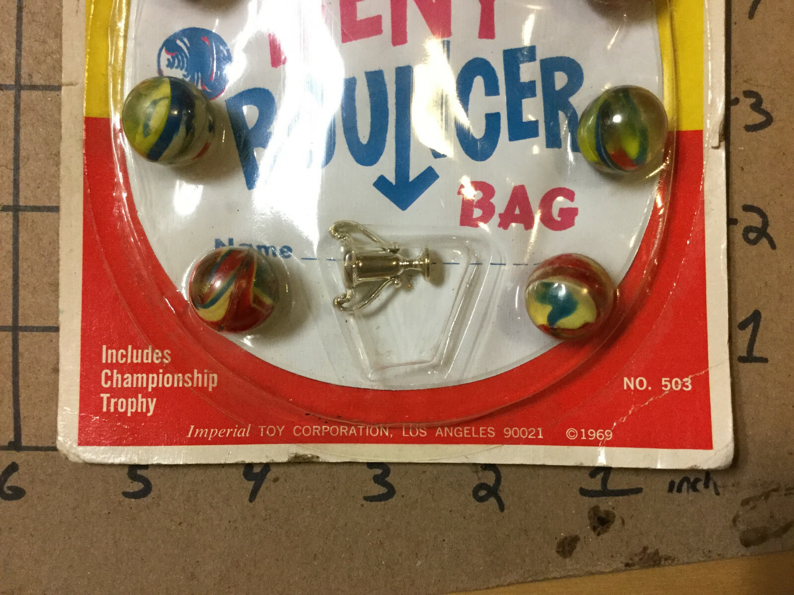 vintage SEALED -- Hi Bouncing Marble Play set w bag (super ball) 1969 w Trophy