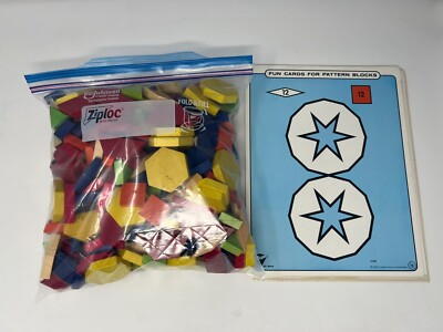 3lb Bag of Geometric Wooden Pattern Blocks Shapes  With 11 Pattern Cards