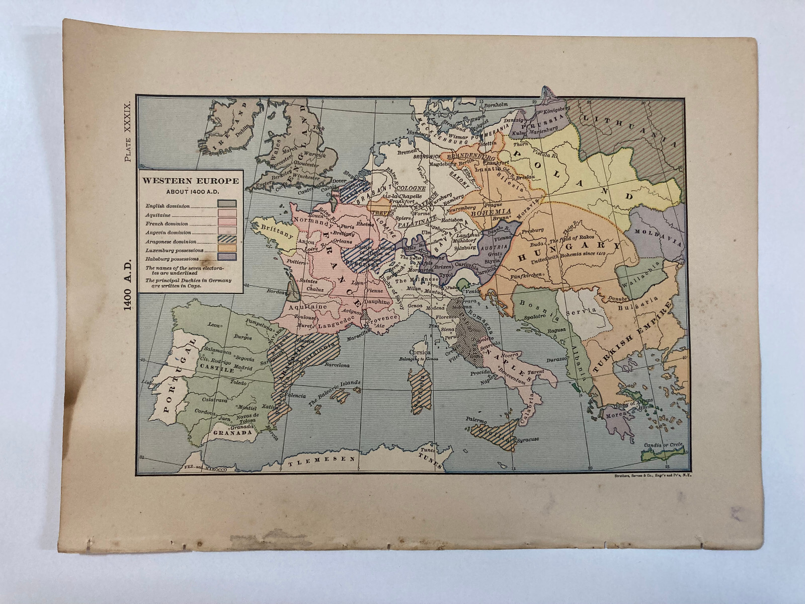 Western Europe About 1400 A.D. Antique MAP 1886 | eBay