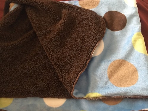 Carters Blue Brown Big Polka Dot Circles Sherpa Baby Blanket Tan Brown White