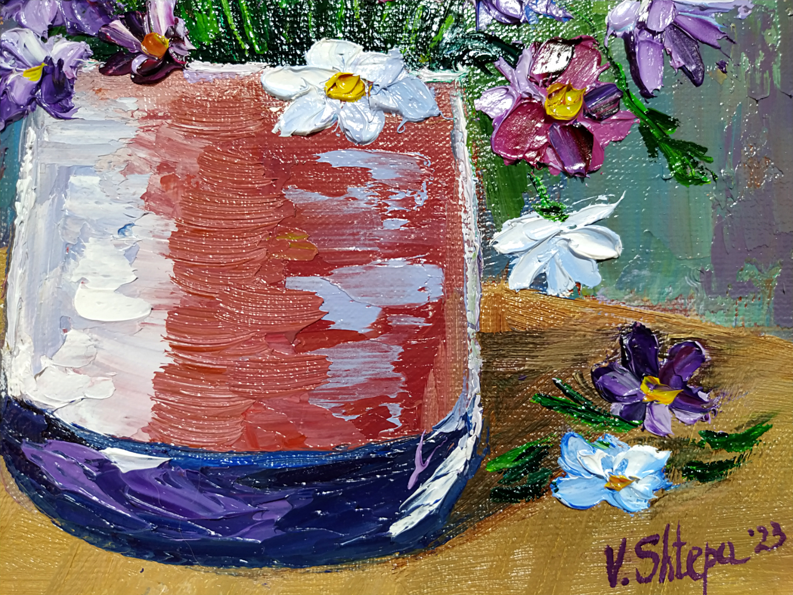 Flowers Blooming Wildflower Painting Original Floral Oil Impressionist Art 7x8 "