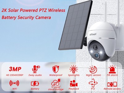 ieGeek Outdoor 2K 360° Wireless Solar Security Camera Home Battery CCTV IR Cam