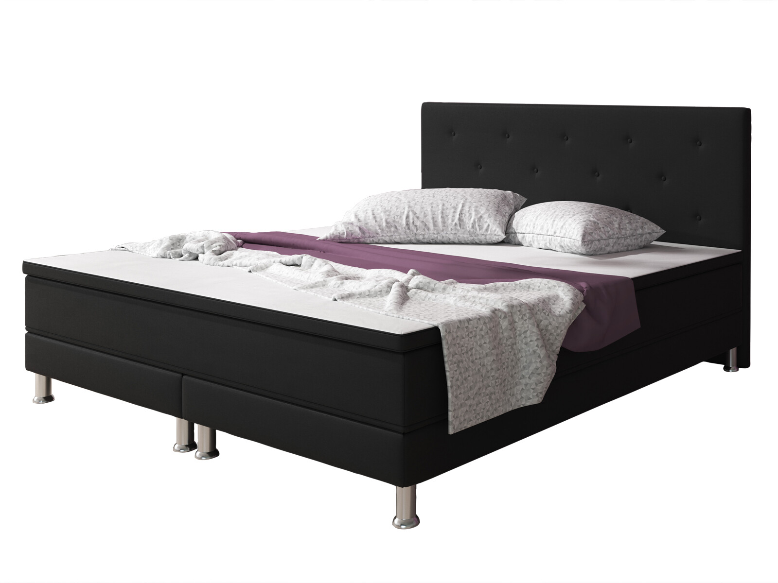 Boxspringbett Esra 140x200 cm Schwarz Webstoff Bett Hotelbett Designerbett
