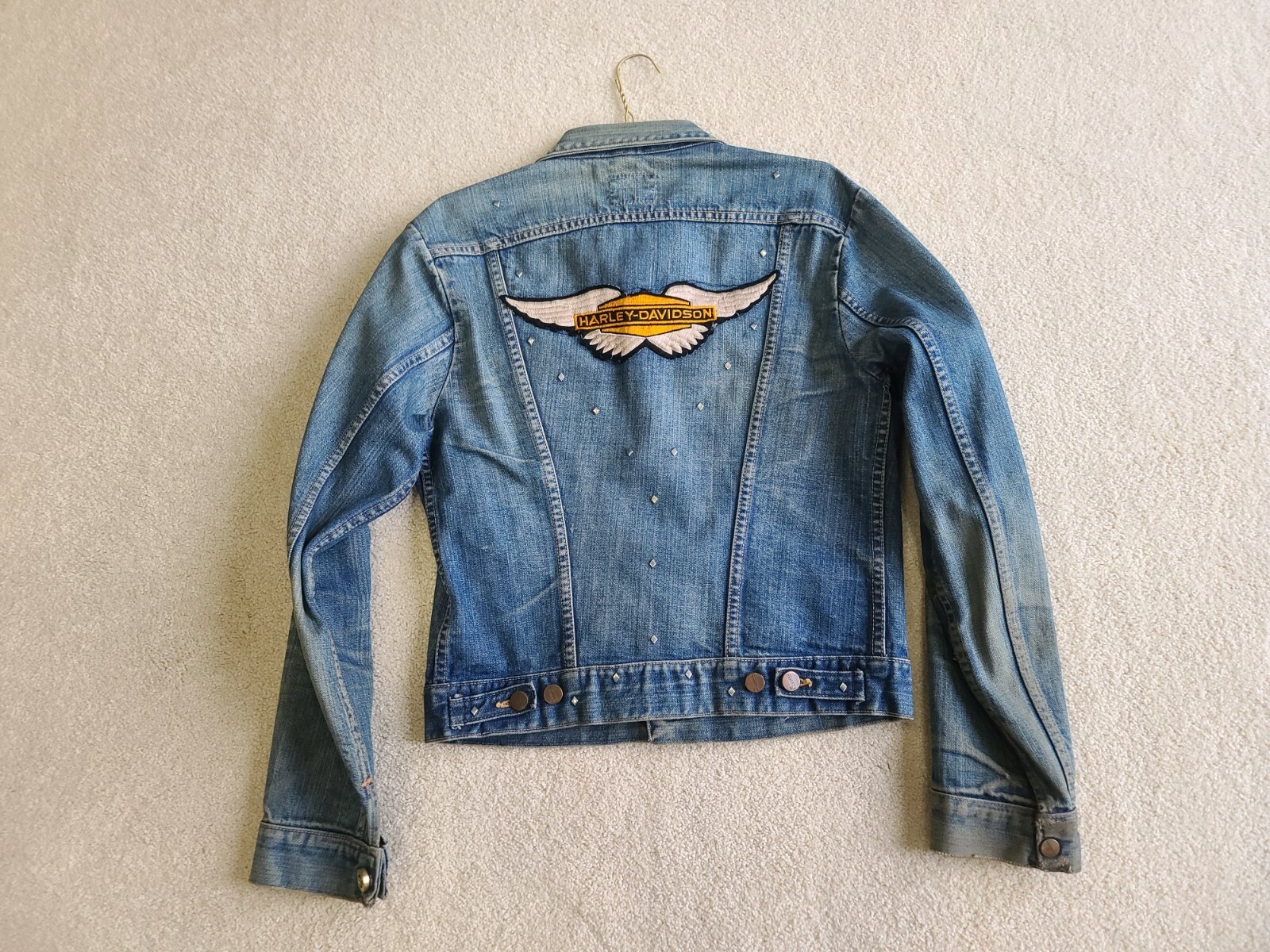 Harley Davidson Vintage Denim Jacket, Size 38, Patches and