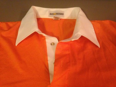 Vintage Mens Jack Nicklaus Orange & Blue 3-Button Cotton Blend Polo LARGE