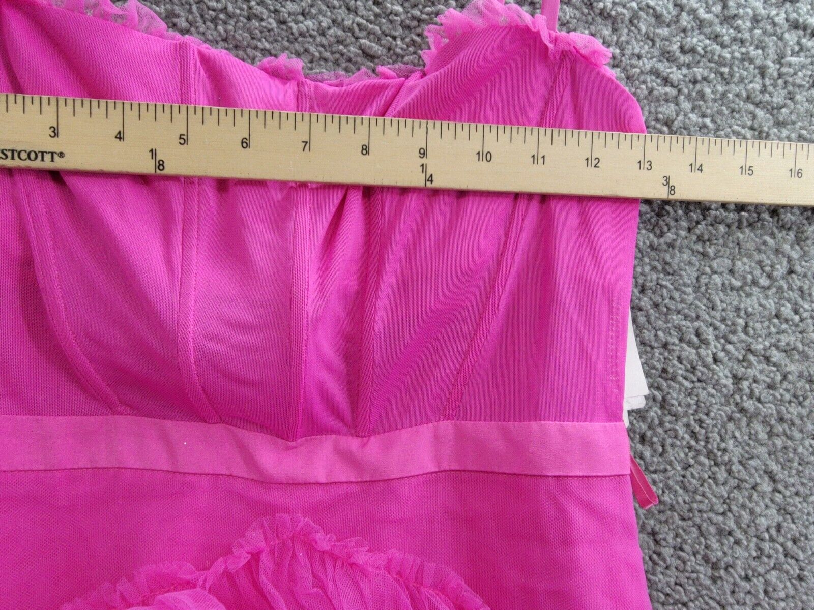 Betsy & Adam Mesh Corset Ball Gown Women's 2 Hot Pink Ruffled Back Zip Closure - Picture 5 of 15