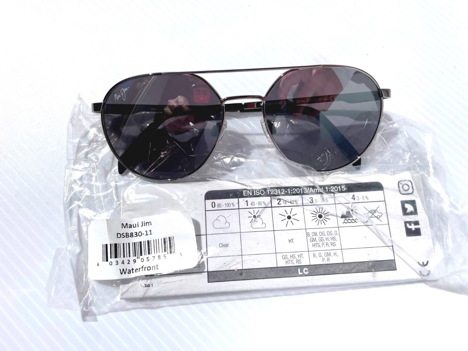 Pre-owned Maui Jim Waterfront Silver Polarized Silver Black Mirror Sunglass Dsb830-11