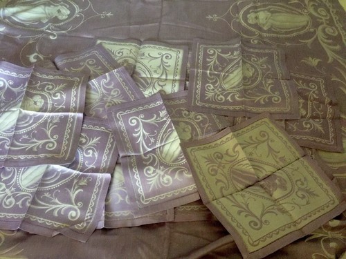 Vintage Lavender Damask Tablecloth & 12 Napkin Set Ladies Easter Spring Decor