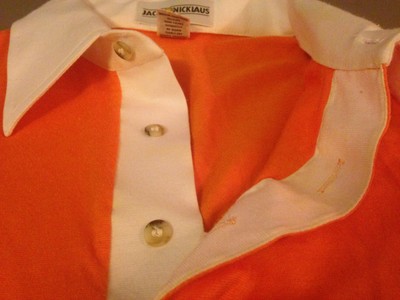 Vintage Mens Jack Nicklaus Orange & Blue 3-Button Cotton Blend Polo LARGE
