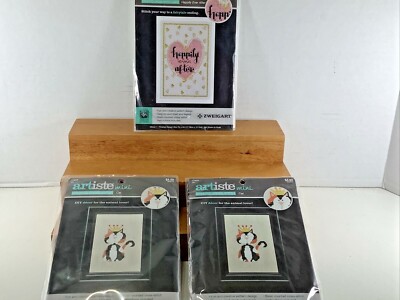 3X NEW SEALED Artiste Mini  Counted Cross Stitch Kit   CAT & HAPPILY EVER AFTER