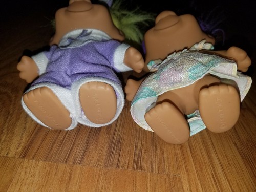 Vintage 1991 TNT Troll Doll Lot Yellow Hair Easter Bunny Purple Hair Dress