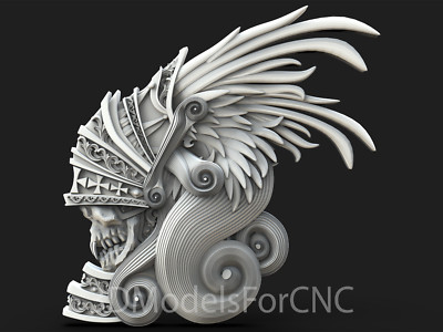 3D Model STL File for CNC Router Laser & 3D Printer Decorated Skull