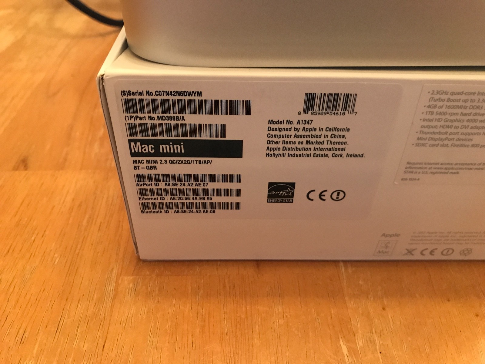 EXCELLENT CONDITION - Apple Mac mini A1347 Desktop - MD388B/A (October, 2012)