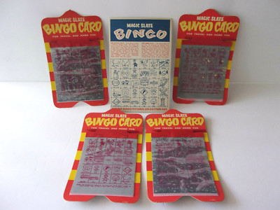 VERY RARE SET OF 4 VINTAGE 1955 MAGIC SLATE BINGO CARDS  **NEVER USED!!!