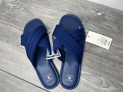 Womens navy hotsell blue slide sandals