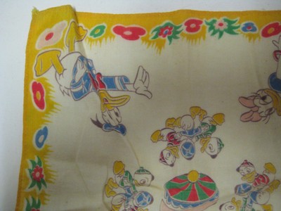 Vintage Children Hankie DONALD & DAISY DUCK Signed Walt Disney HUEY DEWEY LOUIE