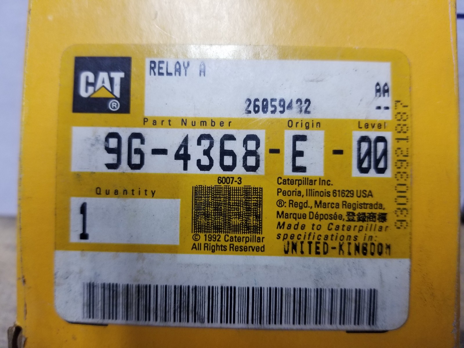 Caterpillar 9G-4368 relay lucas 22ra