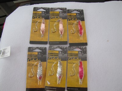 6 LOT CABELAS FLUTTER SPOON PINK COPPER NICKLE DEATH ROLL HOOK FISHING FISH LURE