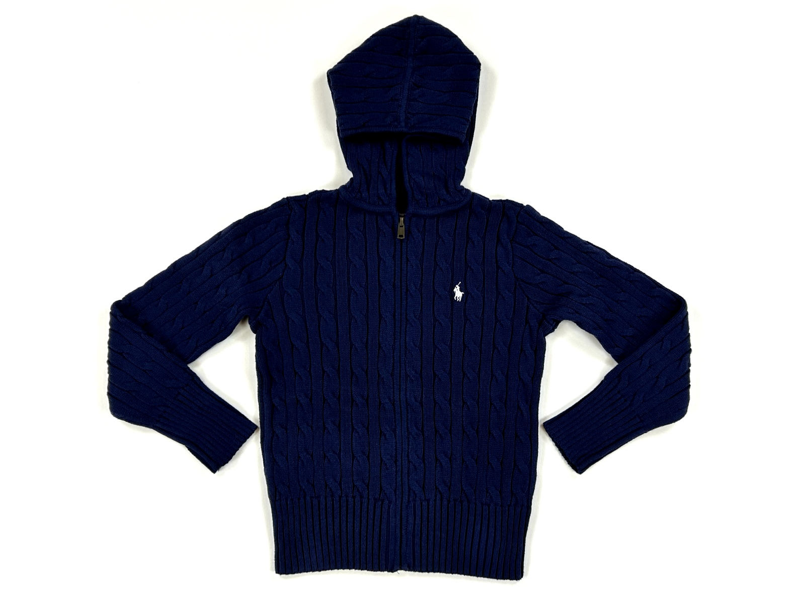 Свитер Polo Ralph Lauren для девочек из хлопка плотной вязки на молнии с капюшоном и пони