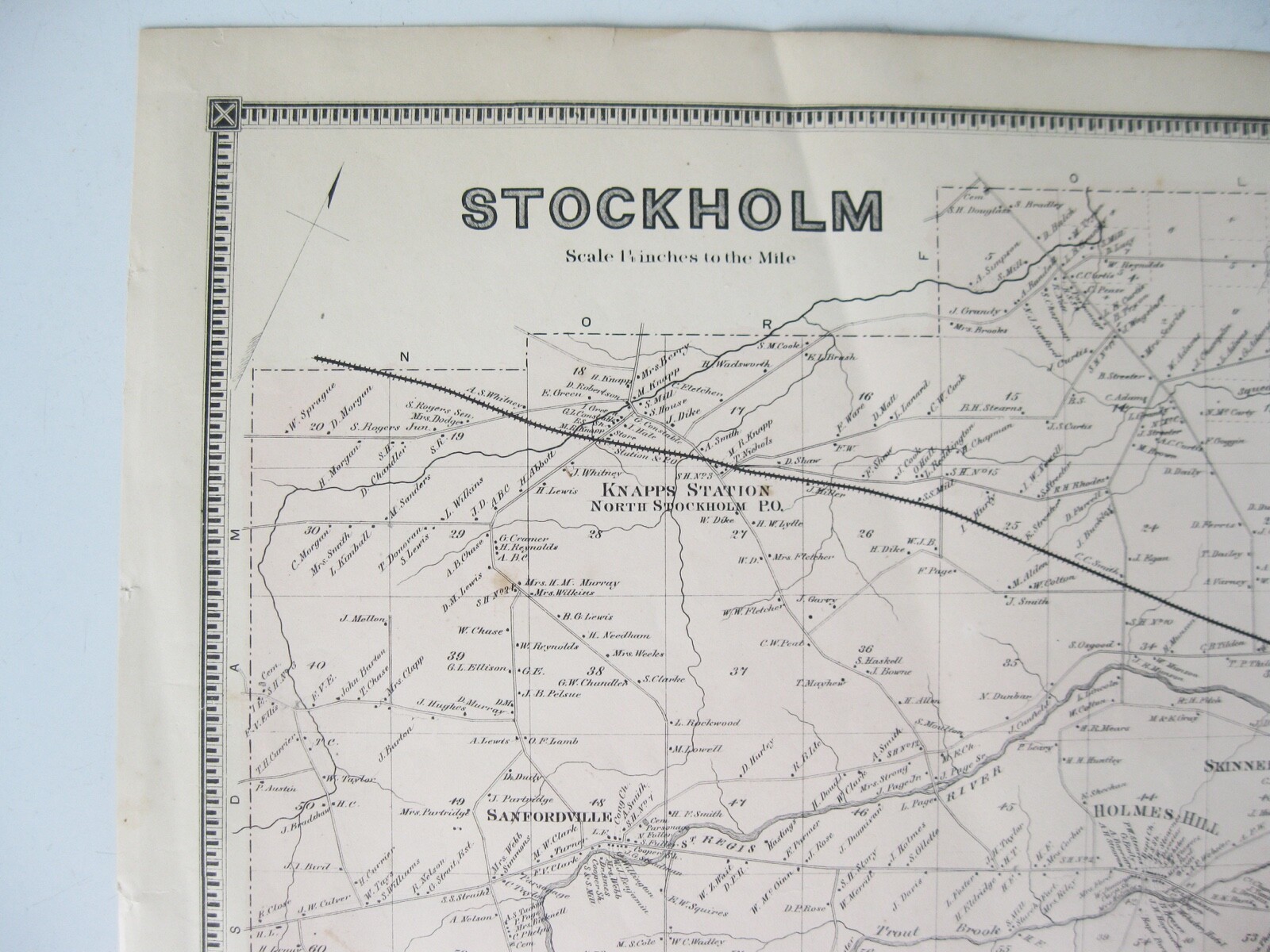 Vintage 1865 Map – Stockholm in St. Lawrence County, NY