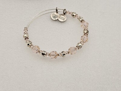 Alex & Ani Silver ''Peony Pink '' Swarovski Beaded Charm Bangle Bracelet   