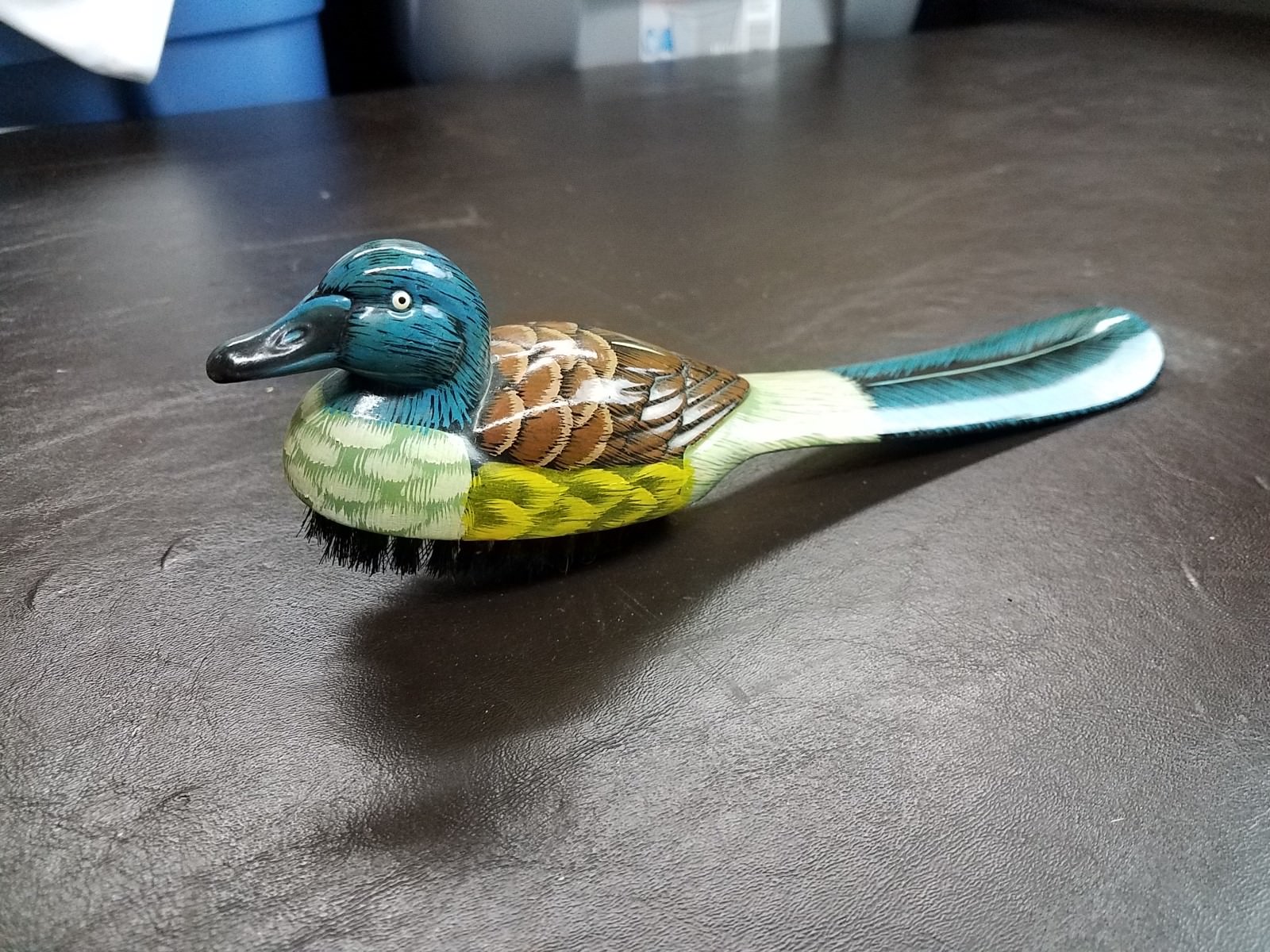 Hand Painted Beautiful Bird Shoe Horn & Brush ,Hand Carved Water Buffalo