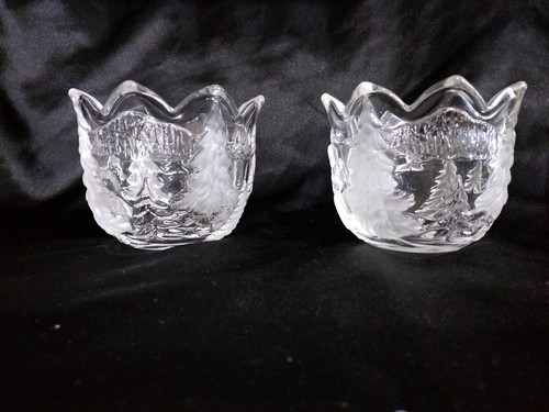 2 MIKASA HOLIDAY LANDSCAPE GIRL SNOW CANDLE HOLDER VOTIVE CANDY NUT BOWLS DISH