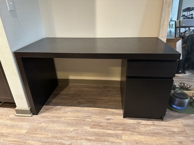 33% OFF Ikea MALM Office Desk, Black-Brown. Very lightly used, chair included