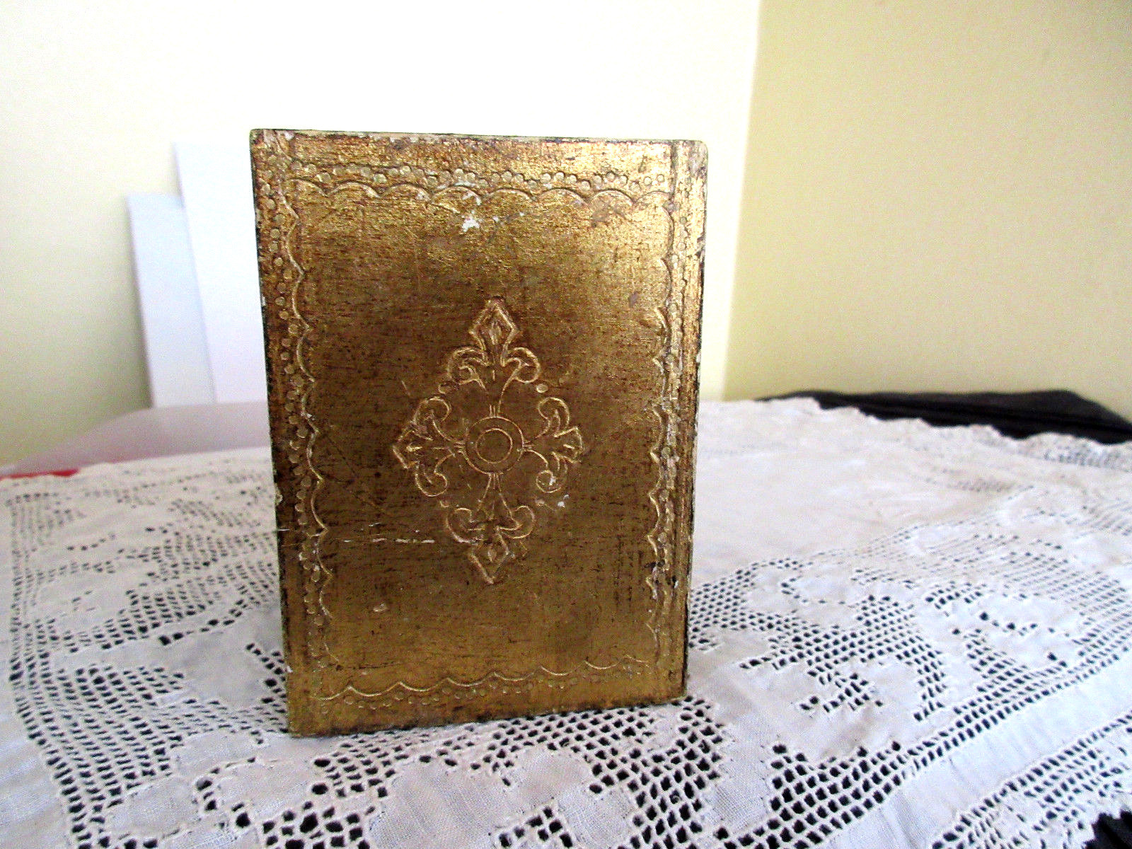 Vintage Italian Florentine Wood Toleware Gold Gilt/Green Pen Pencil Brush Holder