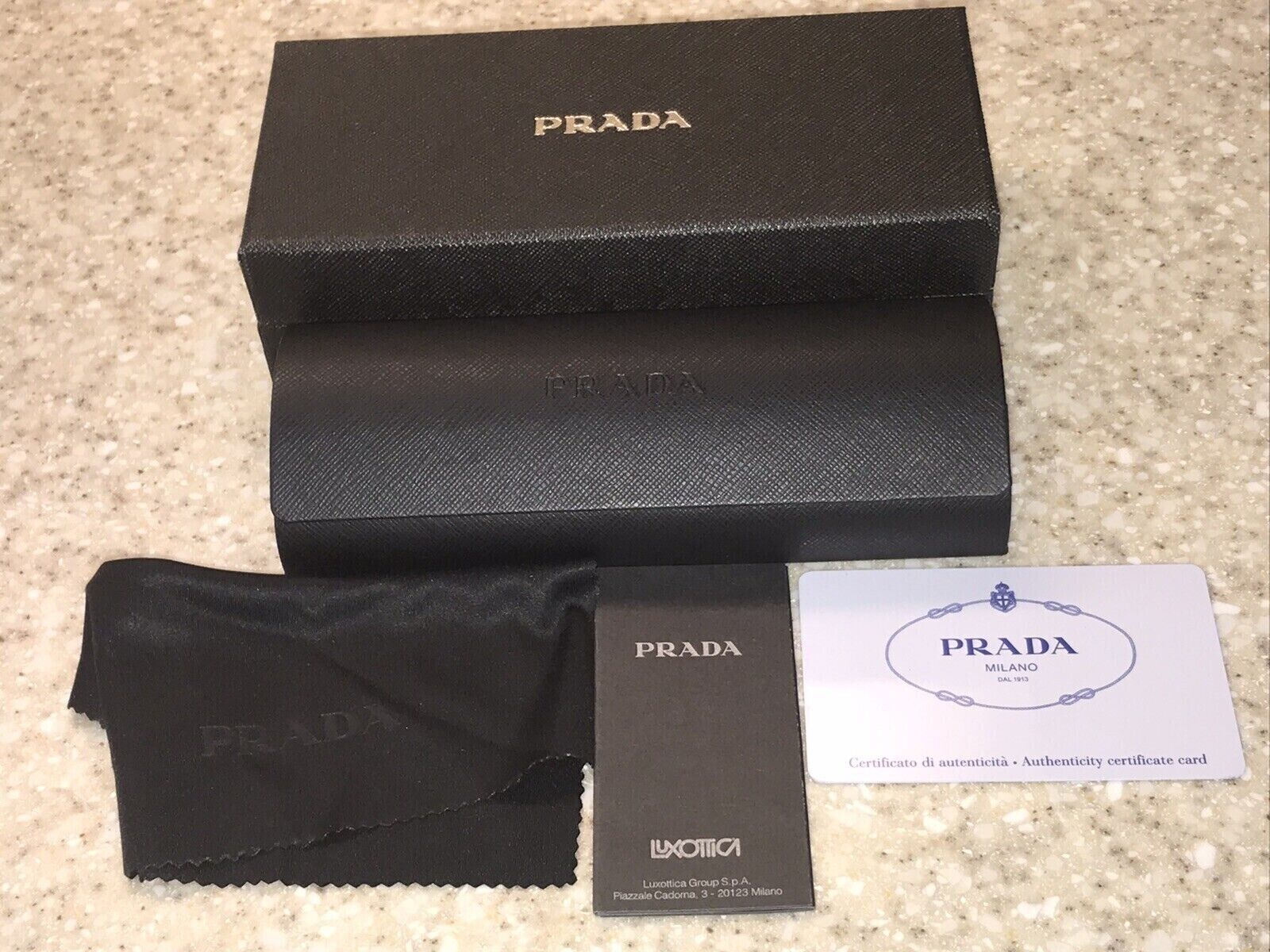 PRADA Eyeglasses hard Case black , Outer box and Cleaning Cl