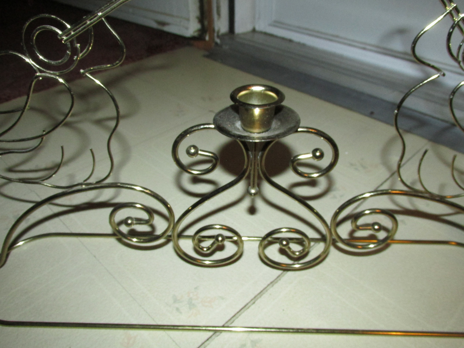 Home Interiors 3 taper Gold  candle holder centerpiece, metal with angles