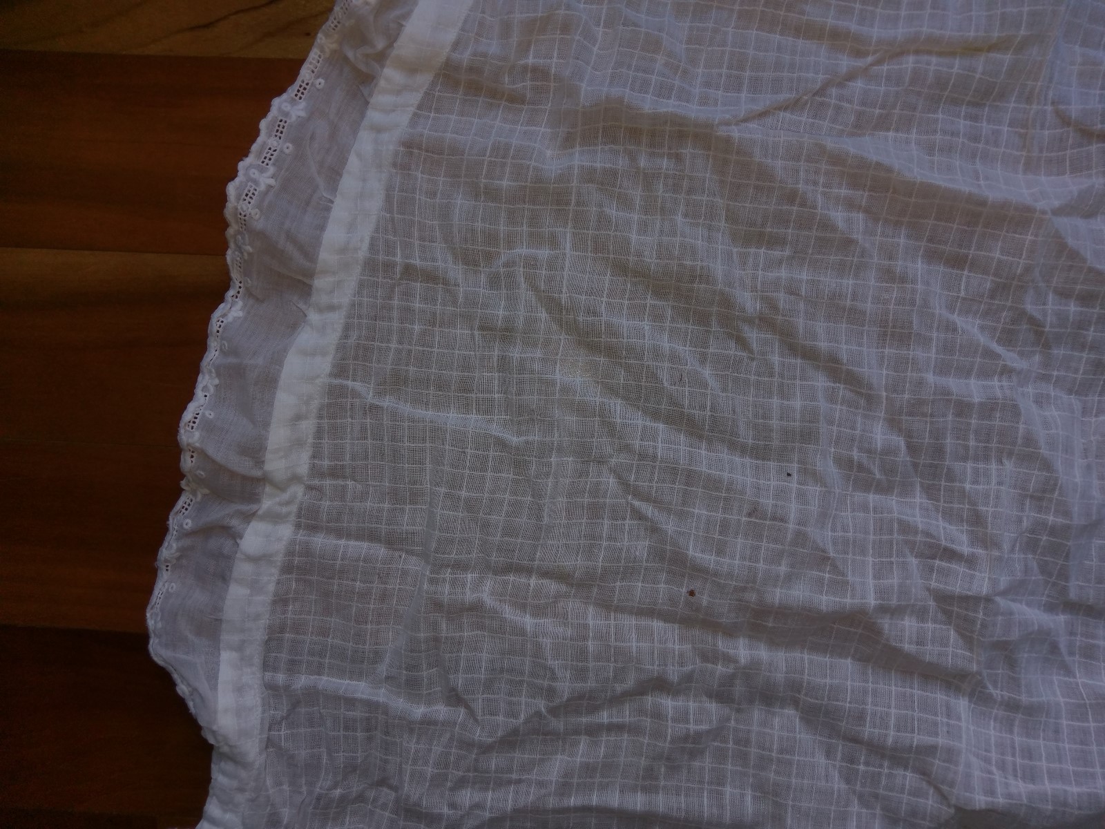 Antique 1800s French Tissue Thin Sheer White Cotton Squares Eyelet Trim Apron