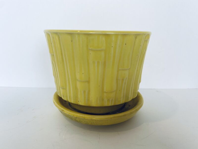 Vintage McCoy Art Pottery Yellow Bamboo Planter Measures 5x6 #0373