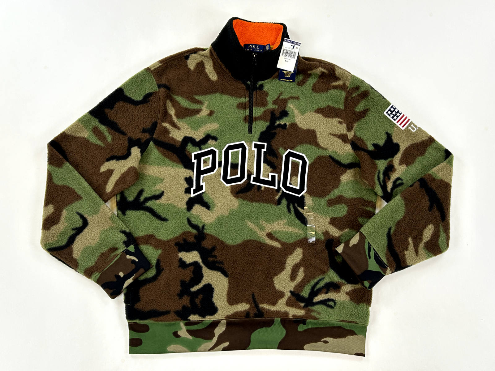 Пуловер Polo Ralph Lauren на молнии 1/2, Флисовый камуфляж с нашивкой США - Размер: Большой